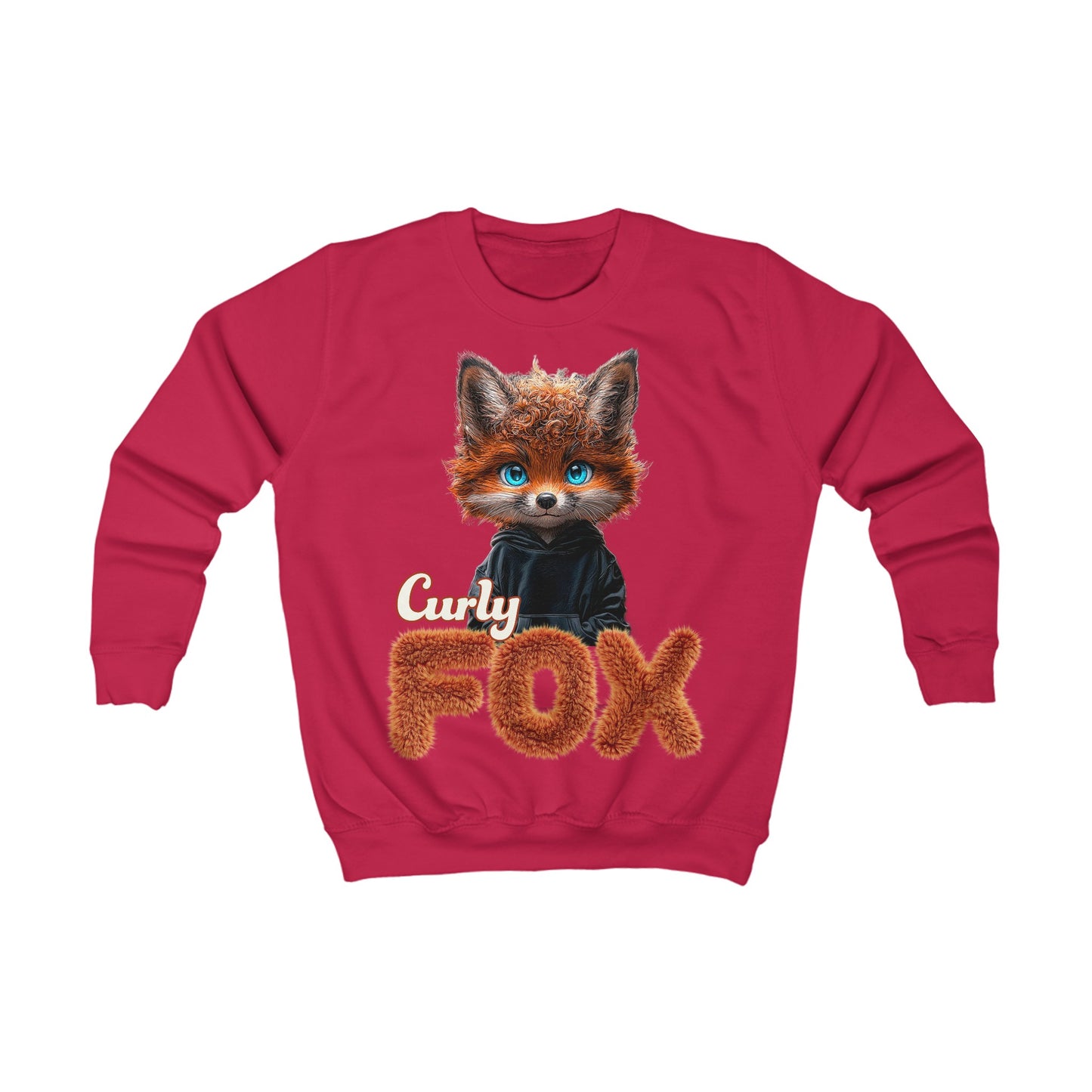 Curly Fox Niedliches Fuchsmotiv mit lockigem Fell auf Kinder Sweatshirts / Trendiges Design für Tierliebhaber / Fox you up / süss/Geschenk