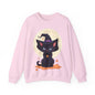 Halloween Fantasy Cute Smiling black Witch Kitten Sweatshirt, Halloween Sweatshirt, Witch Kitten Sweater, Fantasy Crewneck, Cute Halloween