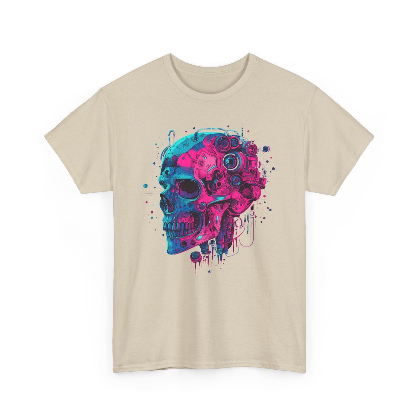 Cyborg Skull Unisex Tee Shirt, Colorful Skull Head Graphic Design, Casual Tee, Cyberpunk Shirt, Skeleton Print Shirt, Geek Gift