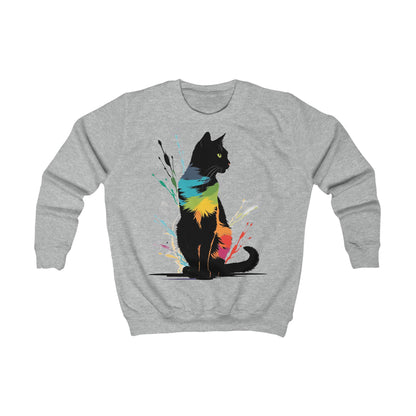 Black Cat Kids Sweatshirt, Paint Splatter Design, Cute Youth Pullover, Kitten Sweater, Animal Lover Jumper, Gift for Children