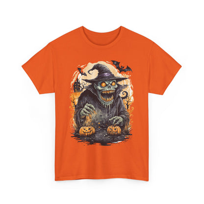 Halloween Pumpkin Green Monster Tee, Spooky Unisex T-Shirt, Fall Season Shirt, Jack-O-Lantern Costume Top, Autumn Witch Theme Apparel