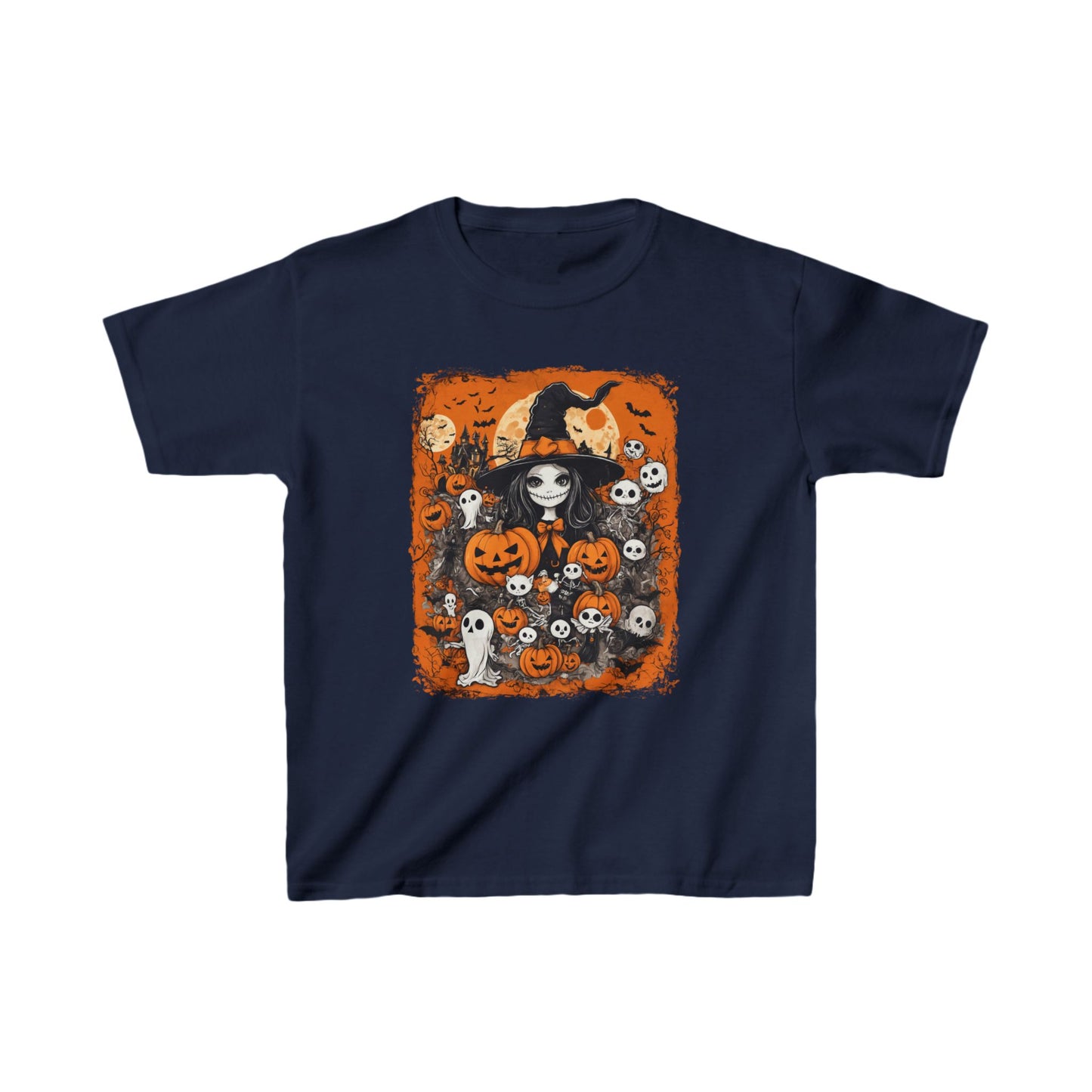 Kids T-Shirt, Halloween Witch Girl with Pumpkins and Ghosts, Halloween Tee for Children, Spooky Shirt for Kids, Trick or Treat Costume Top,