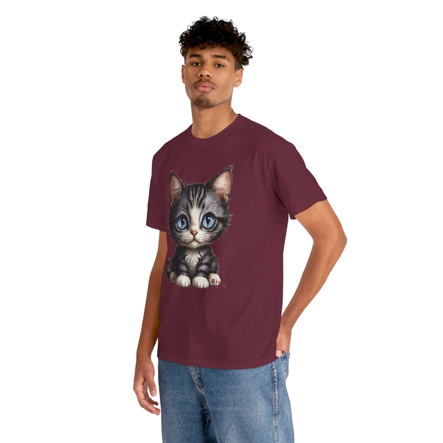 Cat Lover T-Shirt, Cute Kitten Graphic Tee, Animal Print Top, Blue Eyed Cat Shirt, Pet Owner Gift