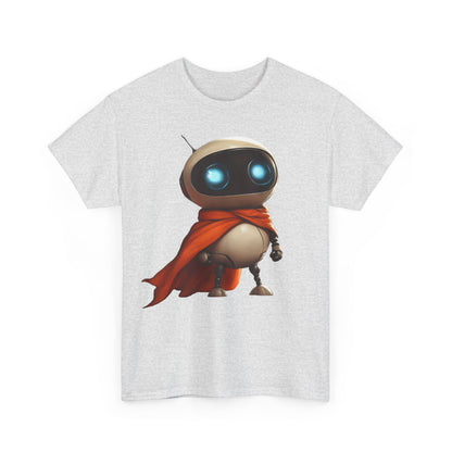 Süßer Roboter T-Shirt mit Umhang / Sci-Fi Cartoon Roboter Grafik Tee / Lustiges Unisex Shirt für Tech-Liebhaber