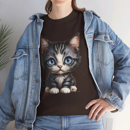 Cat Lover T-Shirt, Cute Kitten Graphic Tee, Animal Print Top, Blue Eyed Cat Shirt, Pet Owner Gift