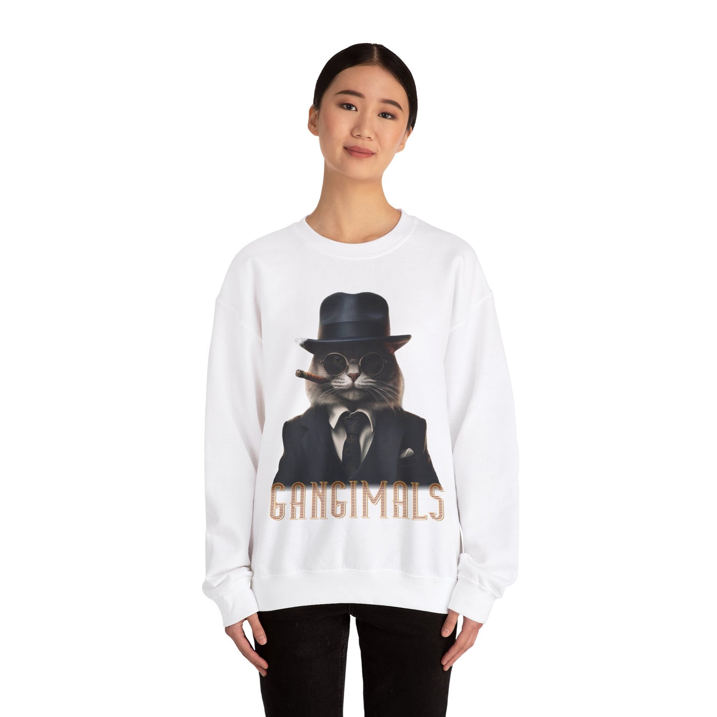 Cat Gangster Sweatshirt | Cool Cat in 1930s Suit Design, Unisex Crewneck Jumper, Gangimals Apparel, Vintage Feline Shirt, Animal Lover Gift