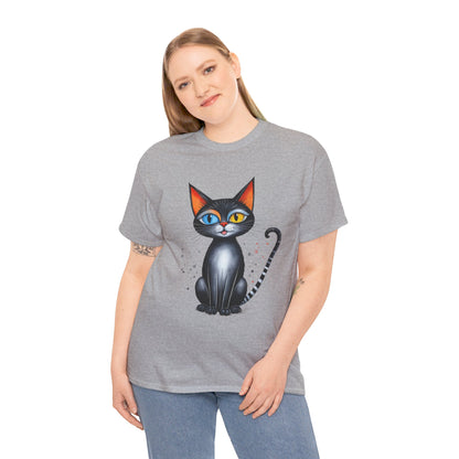 Cat Lover T-Shirt, Feline Graphic Tee, Multicolor Kitten Print Top, Animal Theme Shirt, Cat Enthusiast Clothing