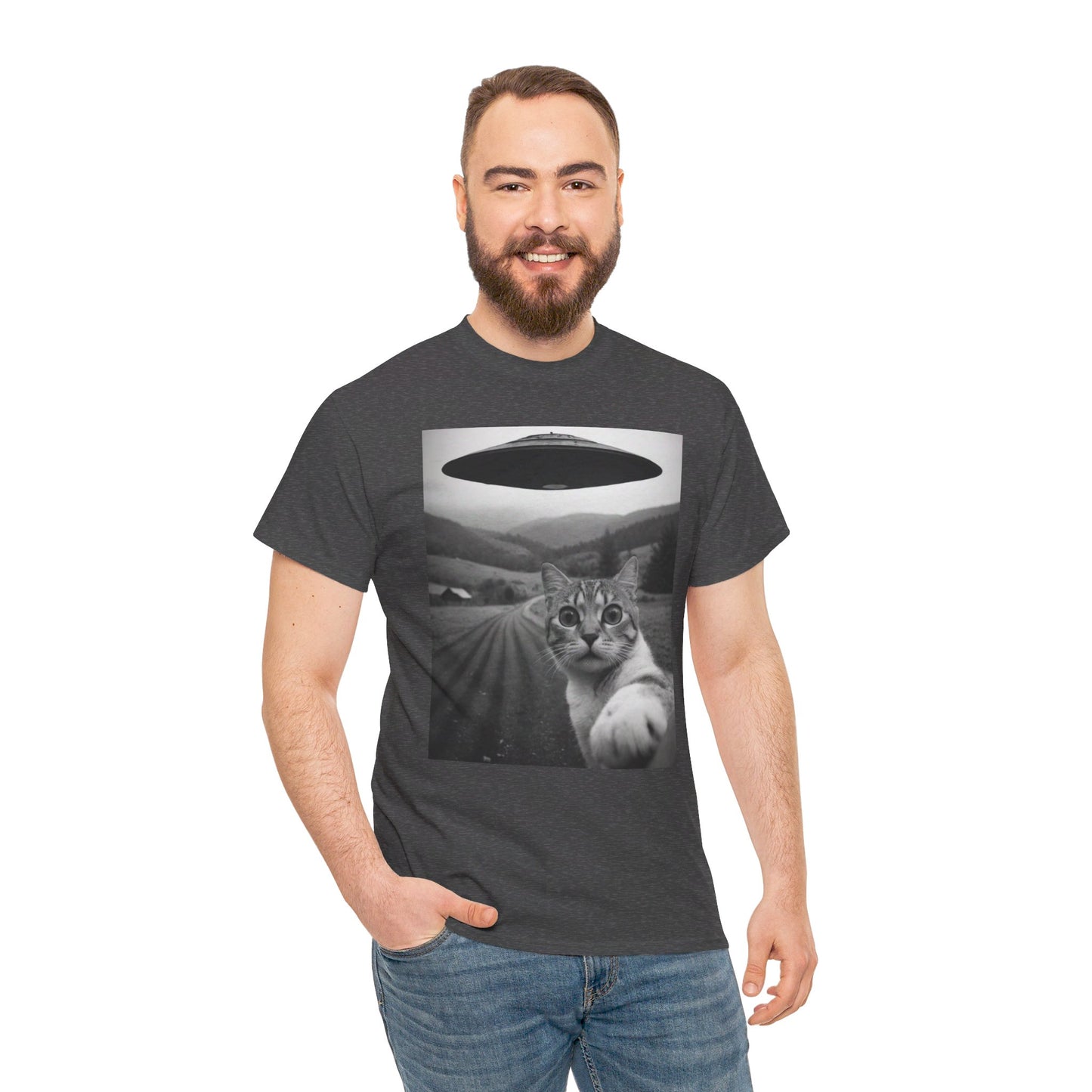 UFO Cat Tee, Alien Kitty Shirt, Space Cat Tshirt, Extraterrestrial Feline Top, Funny Cat Lover Gift