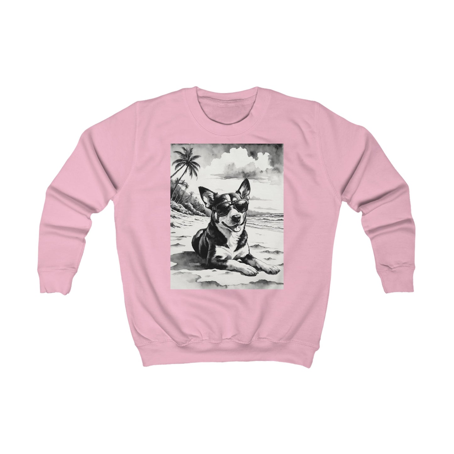 Kids Cool Beach Dog Sweatshirt Kinderbekleidung Lustiges Hundemotiv mit Sonnenbrille für Sommer Vibes Geschenk für Hundeliebhaber