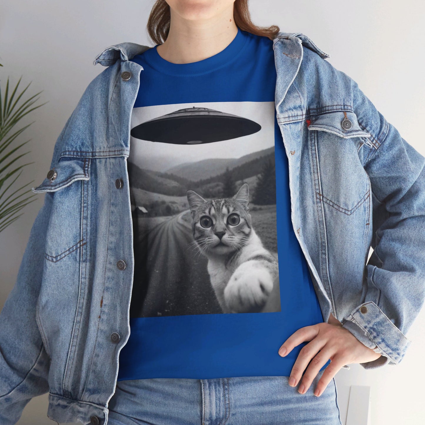 UFO Cat Tee, Alien Kitty Shirt, Space Cat Tshirt, Extraterrestrial Feline Top, Funny Cat Lover Gift