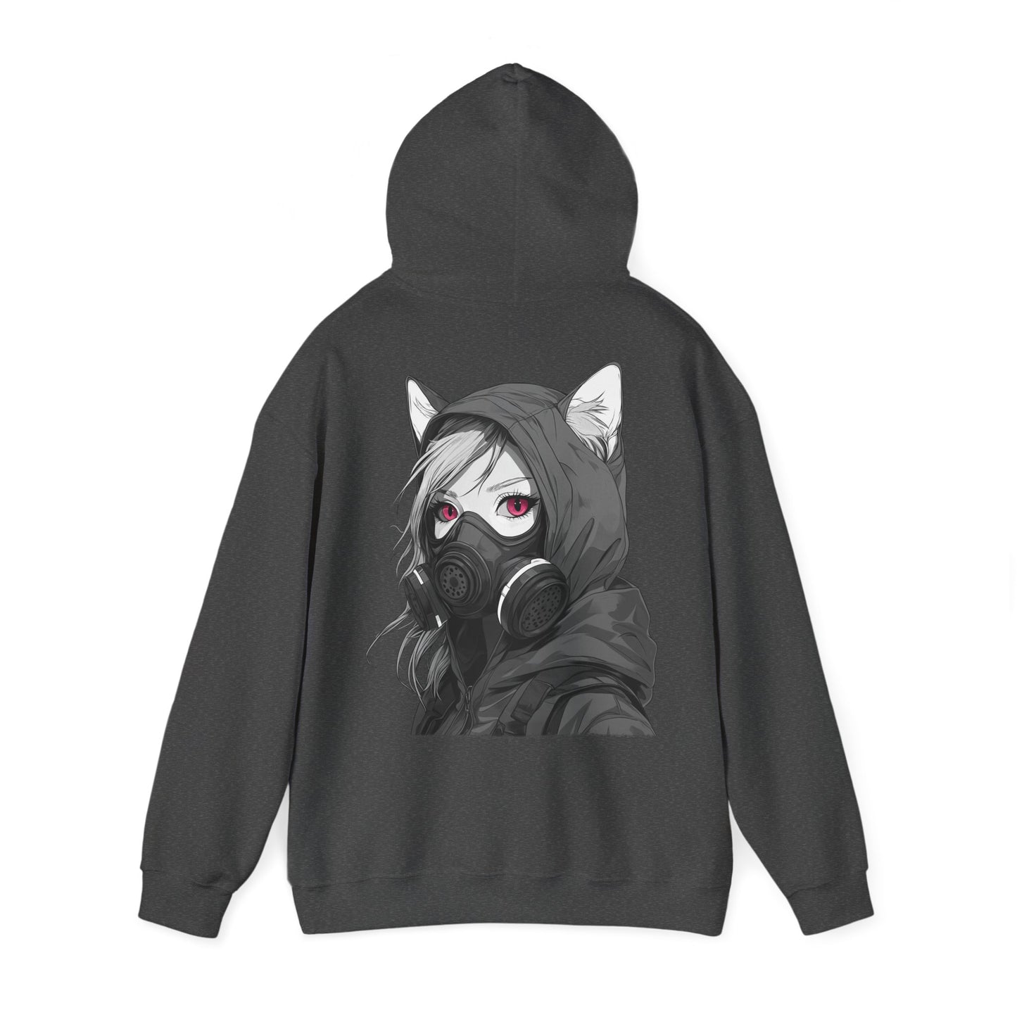 Anime Girl mit Gasmaske T-Shirt / Mask, Schwarzes Unisex Hoodie, Katzengirl Design, Geschenk für Anime- und Sci-Fi-Fans Unisex Heavy Blend™