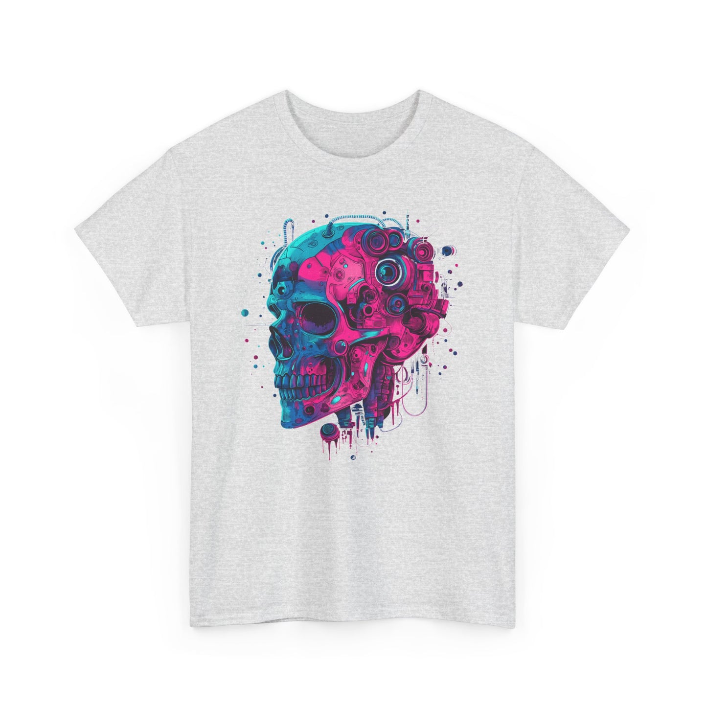 Cyborg Skull Unisex Tee Shirt, Colorful Skull Head Graphic Design, Casual Tee, Cyberpunk Shirt, Skeleton Print Shirt, Geek Gift