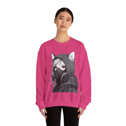 Future Anime Girl mit Gasmaske Sweatshirt /Schwarzes Unisex Streetwear Shirt, Katzengirl Design, Geschenk für Anime- und Sci-Fi-Fans