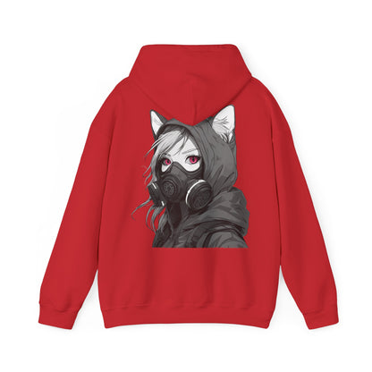 Anime Girl mit Gasmaske T-Shirt / Mask, Schwarzes Unisex Hoodie, Katzengirl Design, Geschenk für Anime- und Sci-Fi-Fans Unisex Heavy Blend™