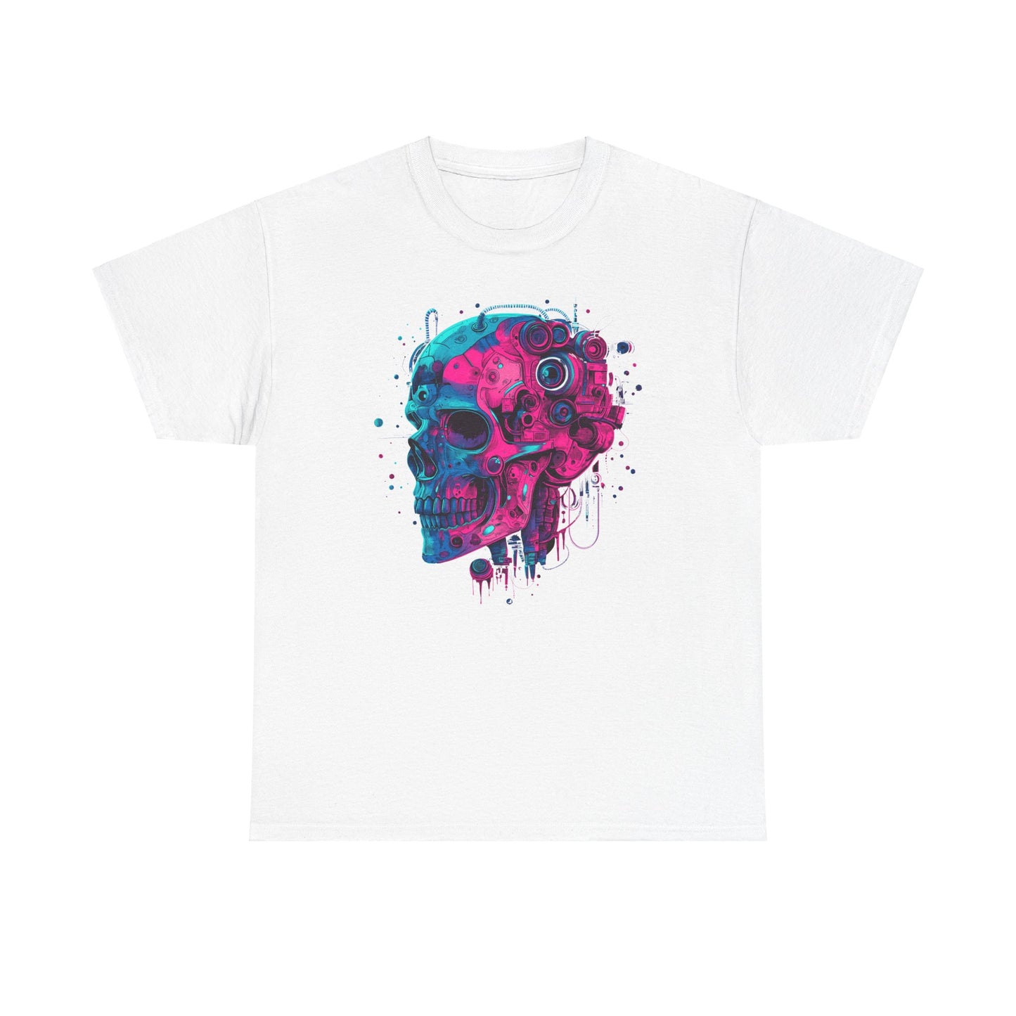 Cyborg Skull Unisex Tee Shirt, Colorful Skull Head Graphic Design, Casual Tee, Cyberpunk Shirt, Skeleton Print Shirt, Geek Gift