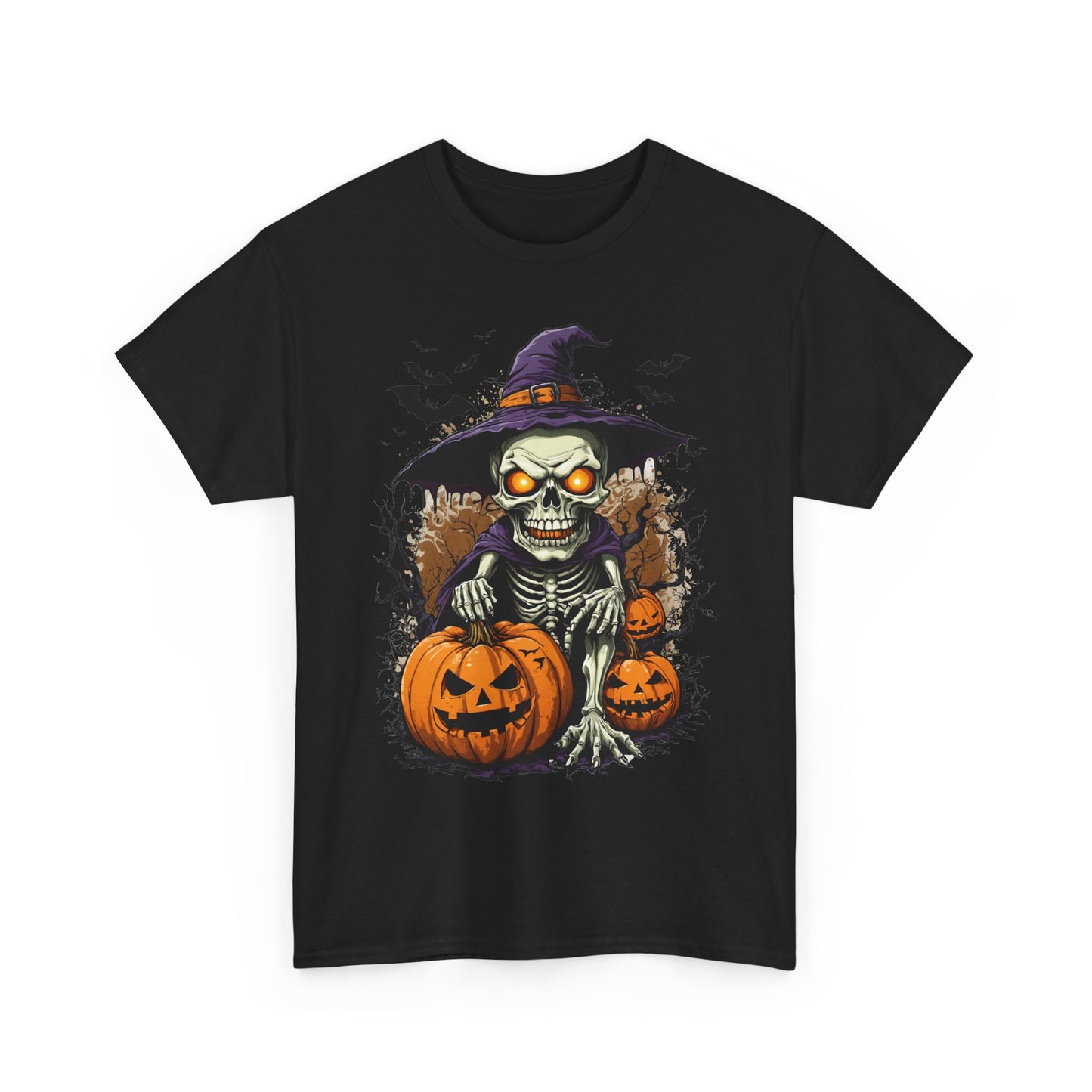 Halloween Pumpkin Skeleton Witch Tee, Spooky Unisex T-Shirt, Fall Season Shirt, Jack-O-Lantern Costume Top, Autumn Witch Theme Apparel