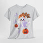 Halloween Cute Smiling Ghost Unisex Heavy Cotton Tee, Halloween Shirt, Spooky Ghost Tee, Halloween Costume, Halloween Party, Halloween Gift