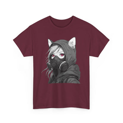 Futuristisches Anime Girl mit Gasmaske T-Shirt / Schwarzes Unisex Streetwear Shirt, Katzengirl Design, Geschenk für Anime- und Sci-Fi-Fans