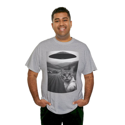 UFO Cat Tee, Alien Kitty Shirt, Space Cat Tshirt, Extraterrestrial Feline Top, Funny Cat Lover Gift