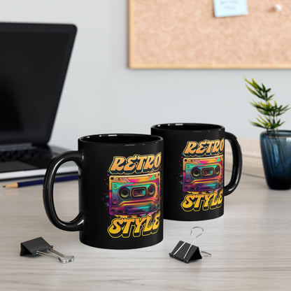 Oldschool Vibes 80er Retro Kassette Tasse, Geschenk für Musikliebhaber, Vintage Musik, Retro Kassette T-Shirt, Tasse Black Mug (11oz, 15oz)