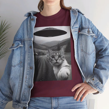 UFO Cat Tee, Alien Kitty Shirt, Space Cat Tshirt, Extraterrestrial Feline Top, Funny Cat Lover Gift