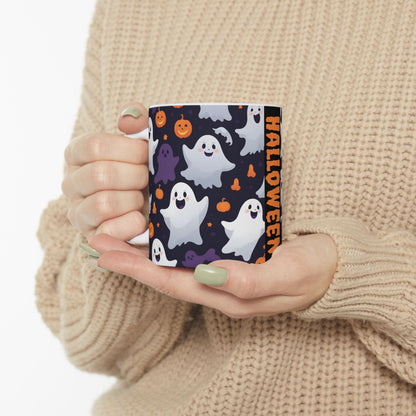 Ceramic Mug, Halloween Cute Ghost & Pumpkins, Spooky Coffee Cup, Halloween Mug, Ghost Pumpkin Mug, Fall Drinkware, Halloween Decor,