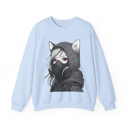 Future Anime Girl mit Gasmaske Sweatshirt /Schwarzes Unisex Streetwear Shirt, Katzengirl Design, Geschenk für Anime- und Sci-Fi-Fans