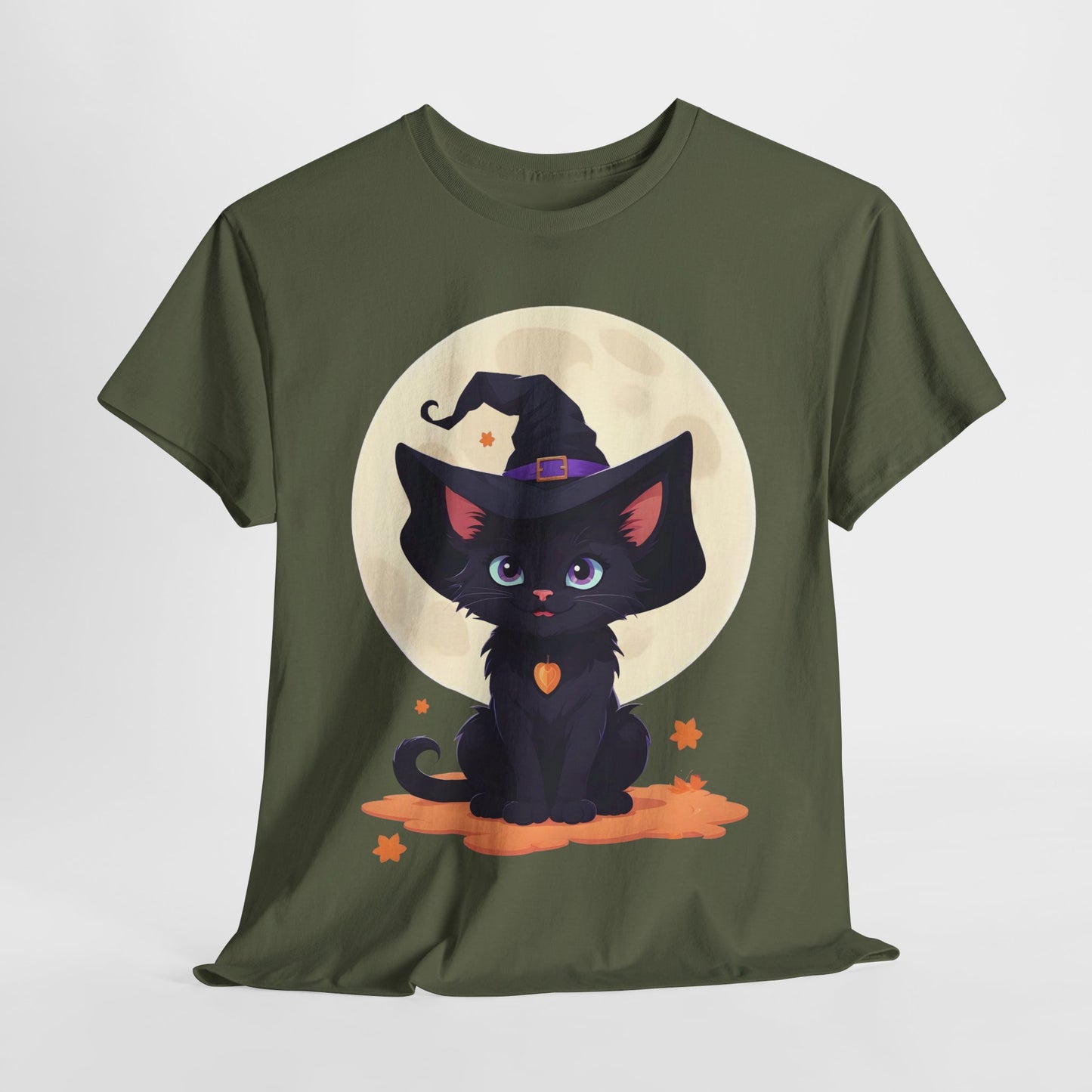 Halloween Witch Kitten T-Shirt, Black Cat Tee, Fantasy Costume Clothing, Cute Smiling Cat Shirt, Gift for Cat Lovers, Halloween Tee Shirt