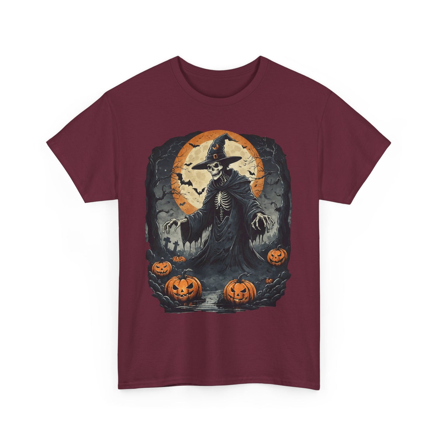 Halloween Pumpkin Skeleton Witch Tee, Spooky Unisex T-Shirt, Fall Season Shirt, Jack-O-Lantern Costume Top, Autumn Witch Theme Apparel