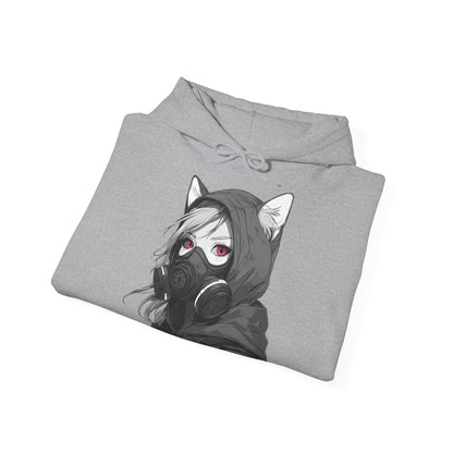 Anime Girl mit Gasmaske T-Shirt / Mask, Schwarzes Unisex Hoodie, Katzengirl Design, Geschenk für Anime- und Sci-Fi-Fans Unisex Heavy Blend™