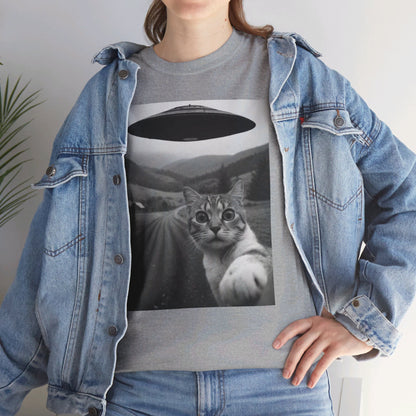 UFO Cat Tee, Alien Kitty Shirt, Space Cat Tshirt, Extraterrestrial Feline Top, Funny Cat Lover Gift