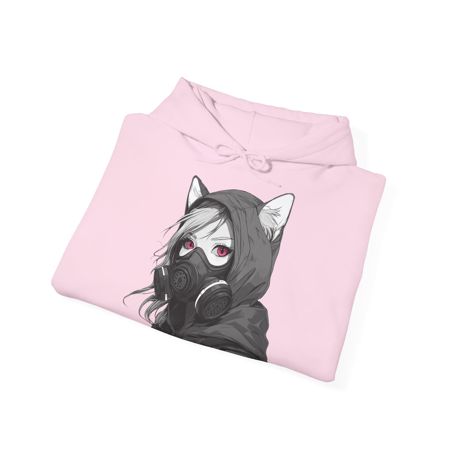 Anime Girl mit Gasmaske T-Shirt / Mask, Schwarzes Unisex Hoodie, Katzengirl Design, Geschenk für Anime- und Sci-Fi-Fans Unisex Heavy Blend™