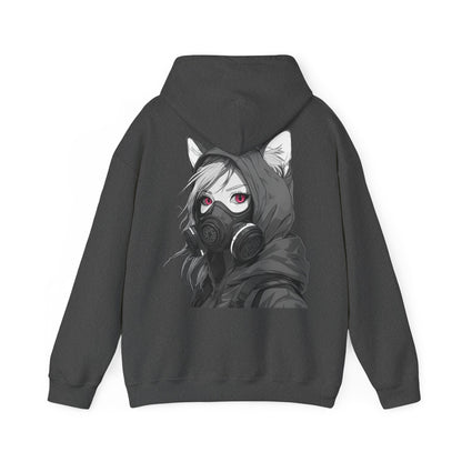 Anime Girl mit Gasmaske T-Shirt / Mask, Schwarzes Unisex Hoodie, Katzengirl Design, Geschenk für Anime- und Sci-Fi-Fans Unisex Heavy Blend™