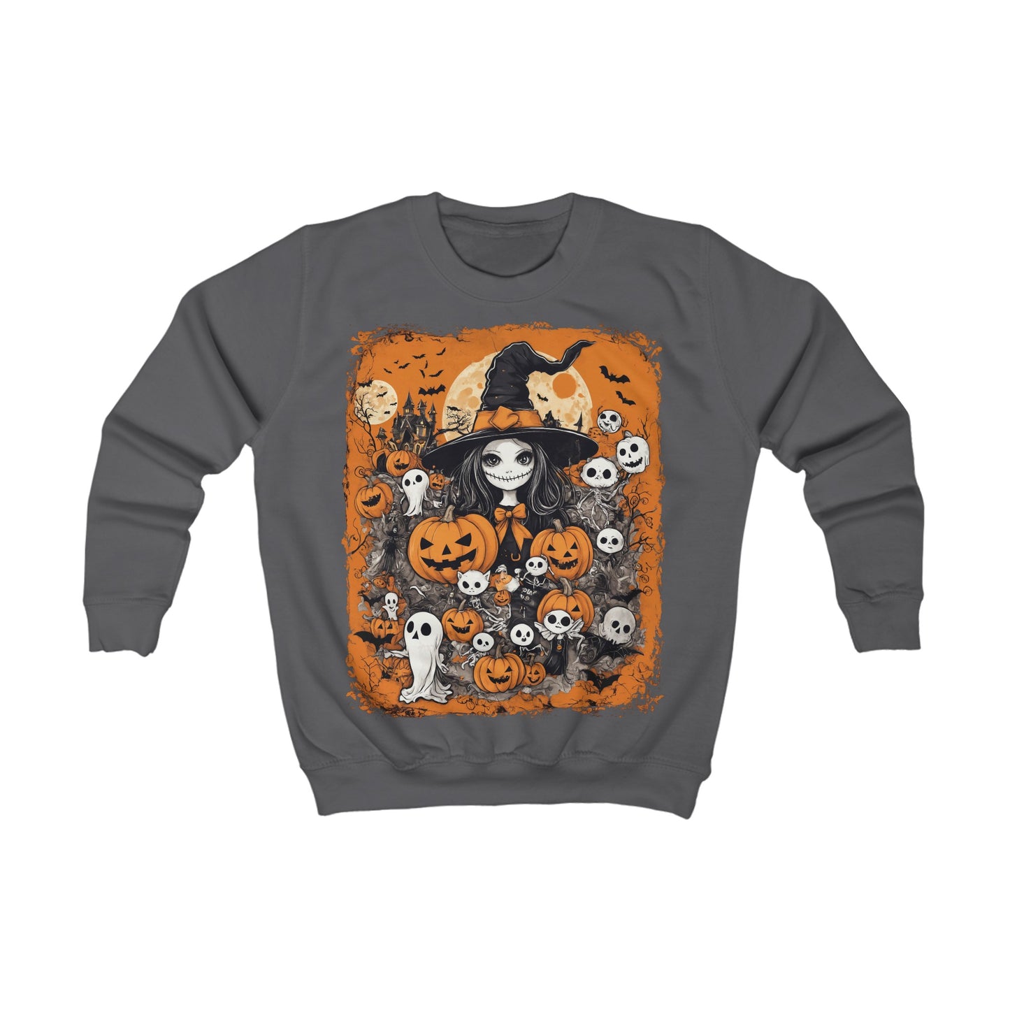 Kids Sweatshirt, Halloween Costume Witch Pumkins, Halloween Outfit for Kids, Spooky Children's Pullover, Trick or Treat Sweater, Fall