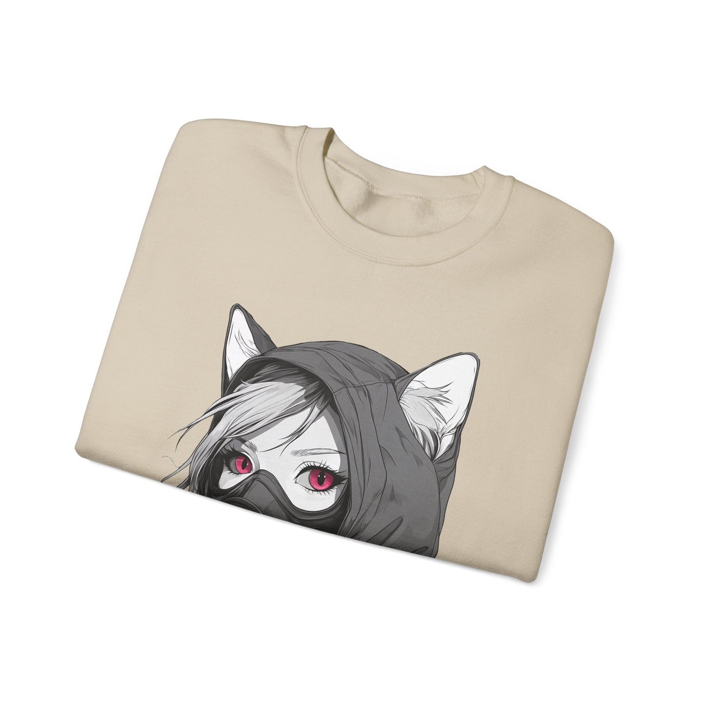 Future Anime Girl mit Gasmaske Sweatshirt /Schwarzes Unisex Streetwear Shirt, Katzengirl Design, Geschenk für Anime- und Sci-Fi-Fans