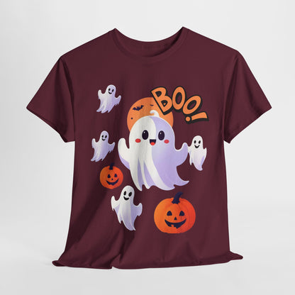 Halloween Cute Smiling Ghost Unisex Heavy Cotton Tee, Halloween Shirt, Spooky Ghost Tee, Halloween Costume, Halloween Party, Halloween Gift