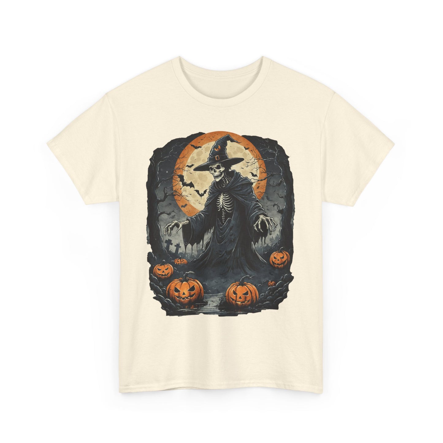 Halloween Pumpkin Skeleton Witch Tee, Spooky Unisex T-Shirt, Fall Season Shirt, Jack-O-Lantern Costume Top, Autumn Witch Theme Apparel