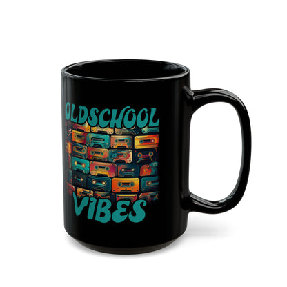 Oldschool Vibes 80er Retro Kassette Tasse, Geschenk für Musikliebhaber, Vintage Musik, Retro Kassette T-Shirt, Tasse Black Mug (11oz, 15oz)