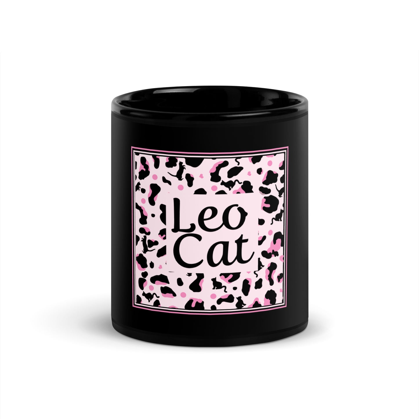 Schwarze glänzende Tasse Leopard Design "Leo Cat"