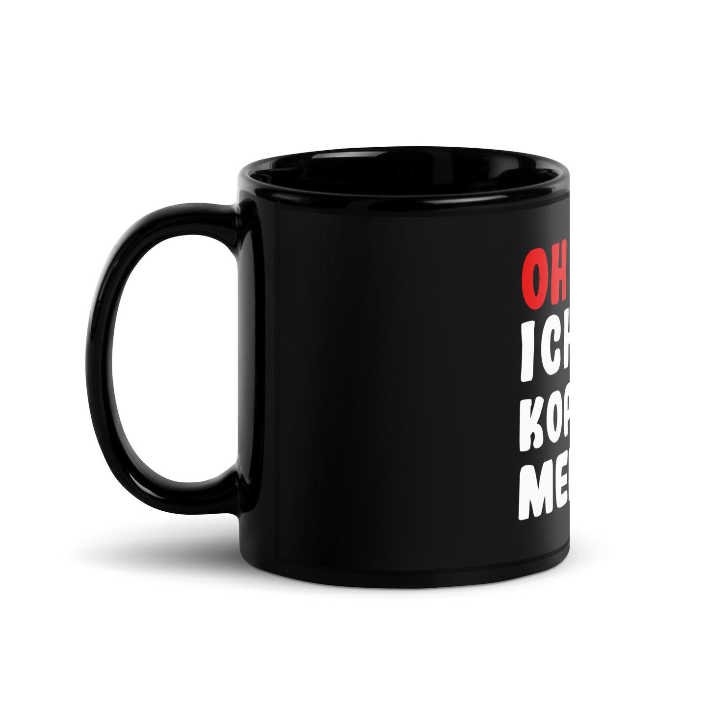 Schwarze glänzende Tasse "Oh man! Ich hab Kopfschmerzen!"