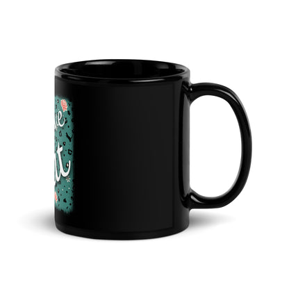 Black glossy mug leopard design "Leo Love Cat"