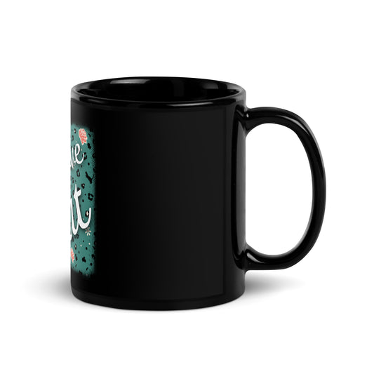 Schwarze glänzende Tasse Leoparden Design "Leo Love Cat"