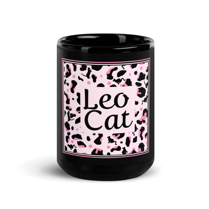 Schwarze glänzende Tasse Leopard Design "Leo Cat"