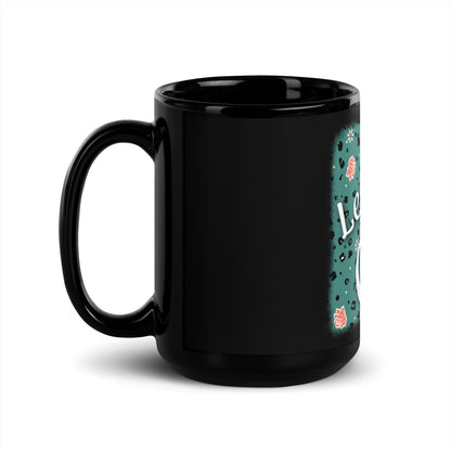 Black glossy mug leopard design "Leo Love Cat"