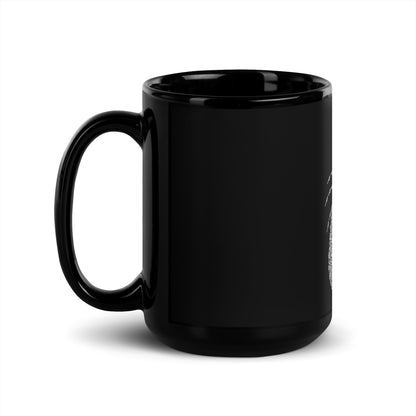 Schwarze glänzende Tasse "Drache mit nordischen Ornamenten Kalligraphie"