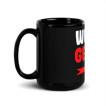 Schwarze glänzende Tasse "Weitergehen!"