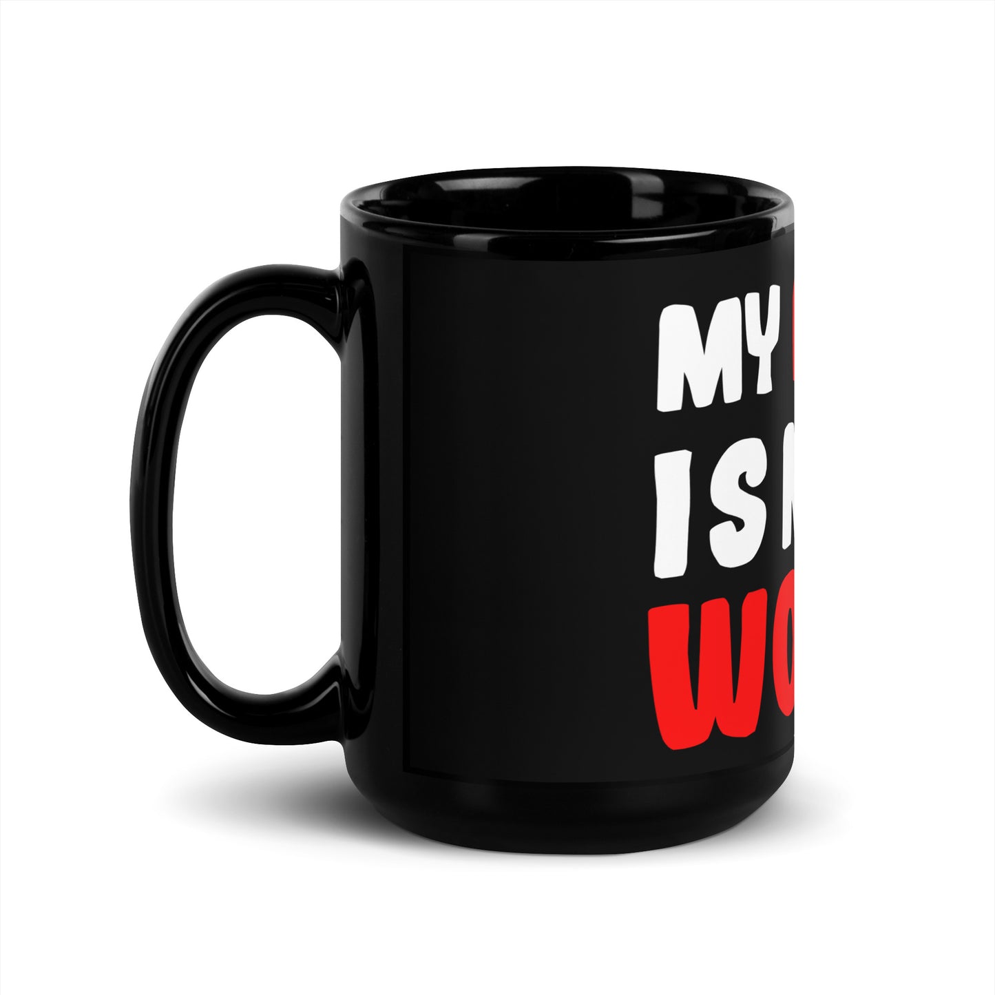 Schwarze glänzende Tasse "My family is my world"