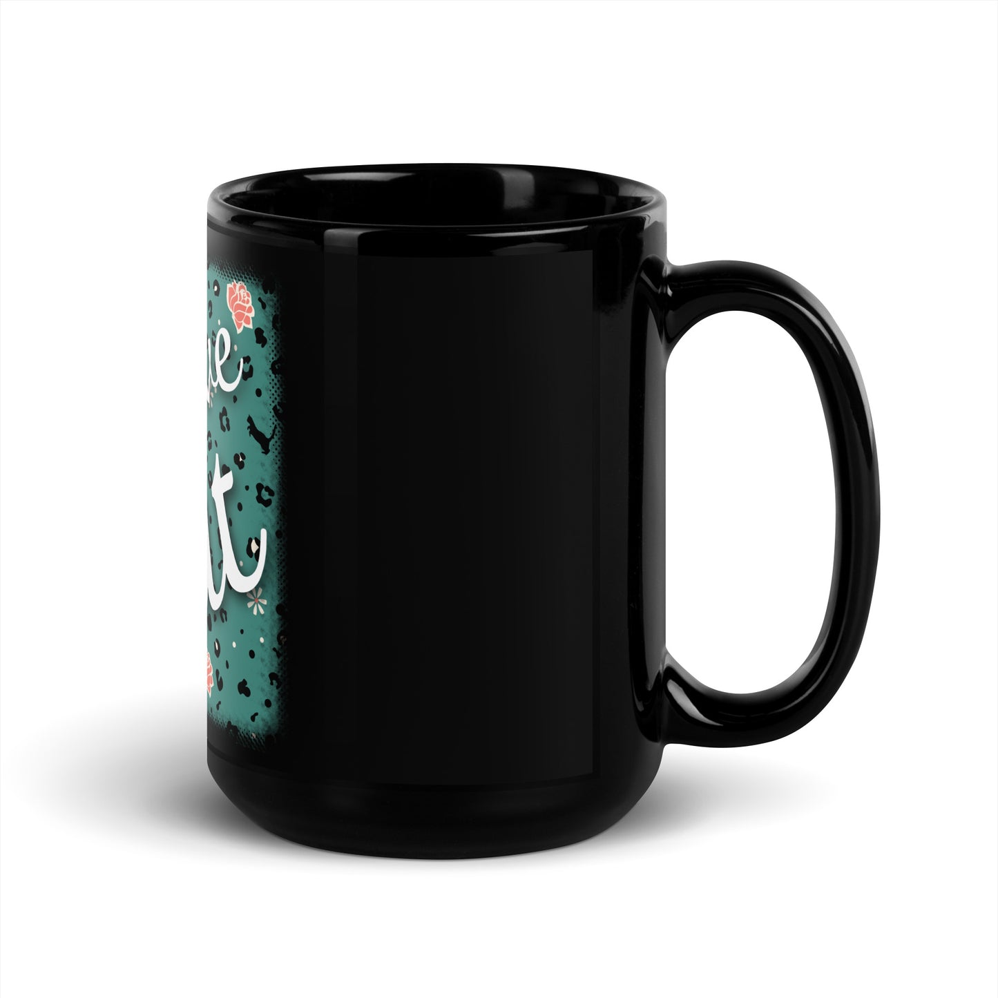 Black glossy mug leopard design "Leo Love Cat"