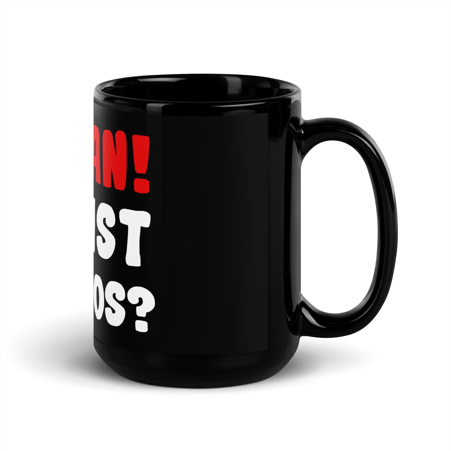 Mug noir brillant "Oh mec ! Que se passe-t-il ?"