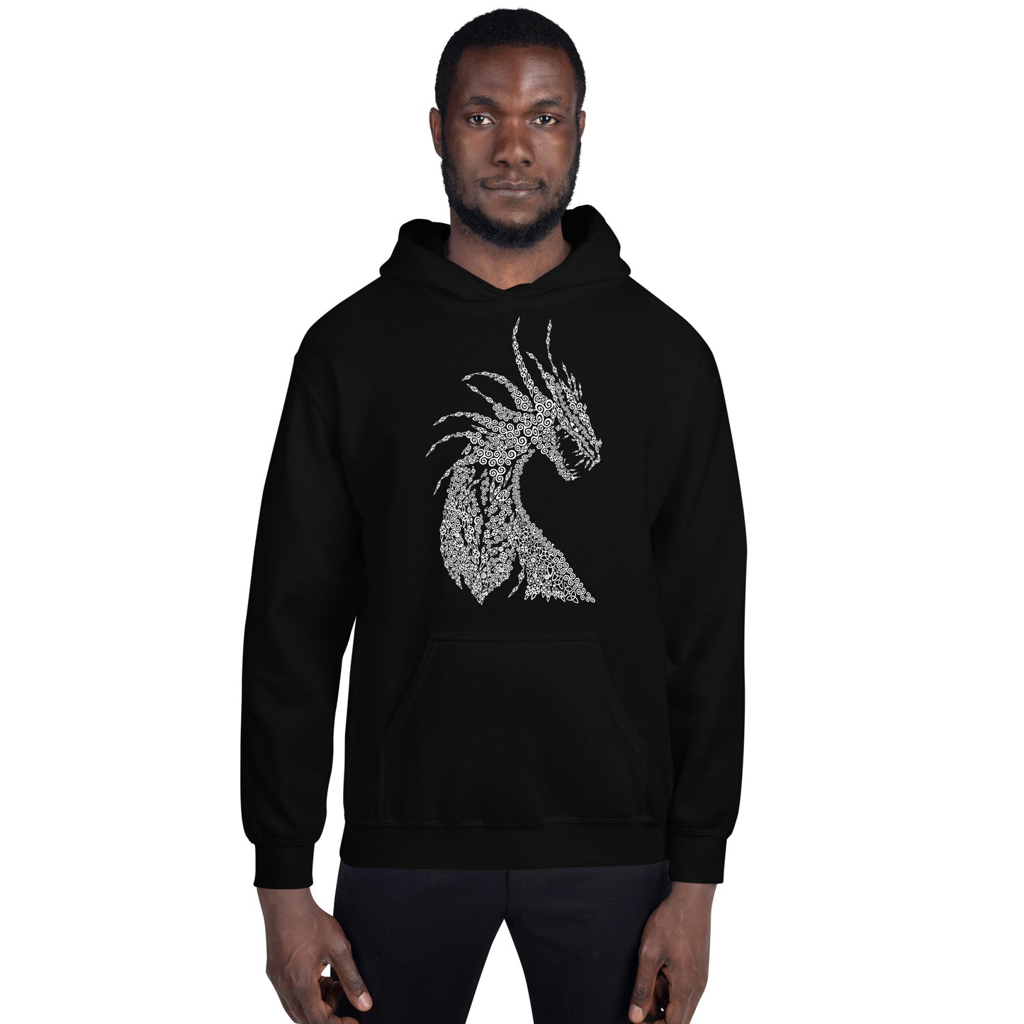 Unisex-Kapuzenpullover Drache mit nordischen Ornamenten Kalligraphie